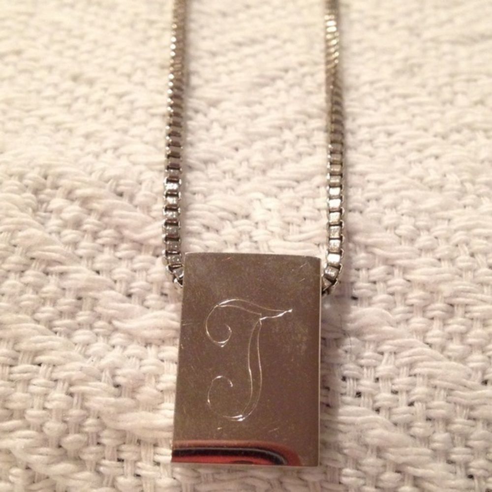 T cursive monogram necklace Silvertone